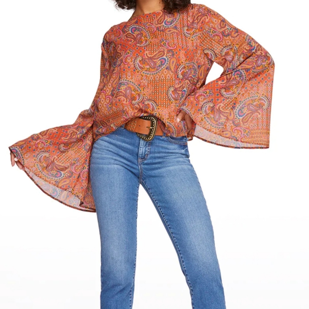 Jessica Simpson Monique Blouse Trumpet Sleeves Size XS (Juniors) - Picture 8 of 11